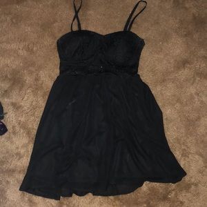 Short black dress with lace